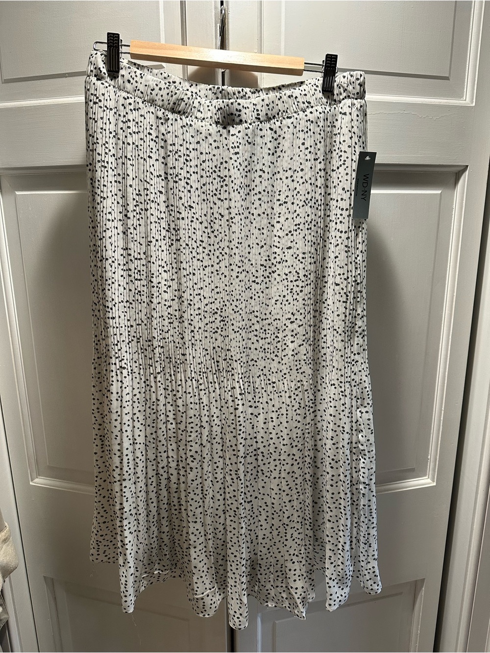 WD.NY White Midi Skirt with Black Dot Print Size L